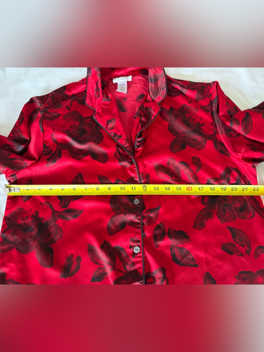 Natori Red Satin Floral Pajama Set - Picture 3 of 5